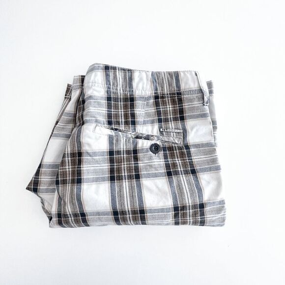 Billabong Mens Shorts Casual Flat Front Plaid Brown White Size 34 - Picture 9 of 9